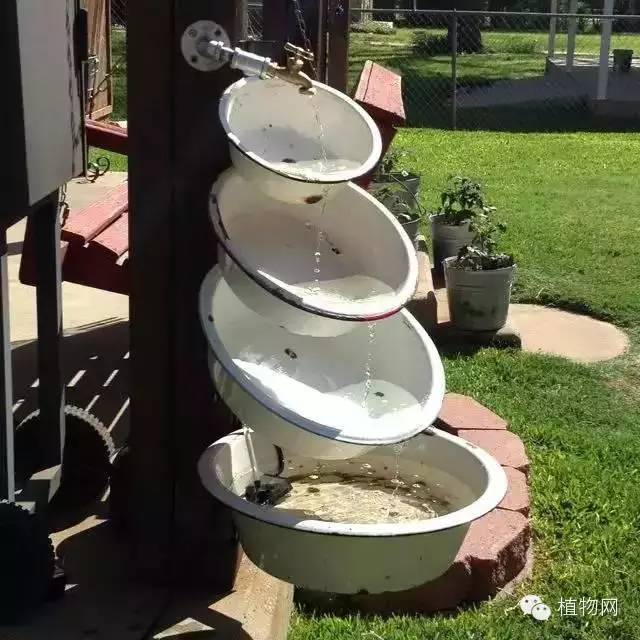 民间高手用锅碗瓢盆改造成的创意水景